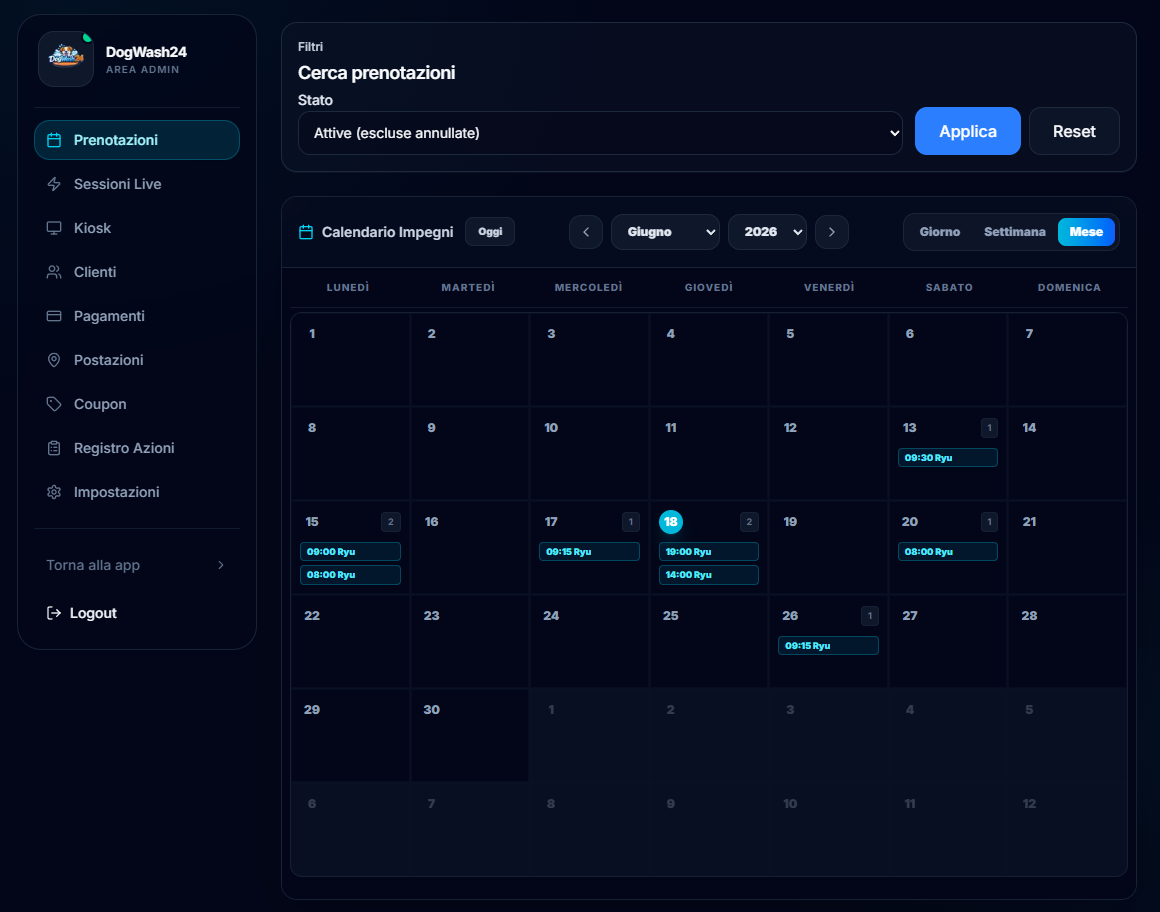 Calendario Prenotazioni Admin DogWash24